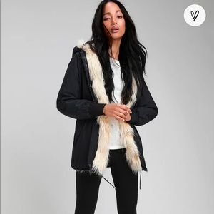 Black Faux Fur Lined Hooded Jacket